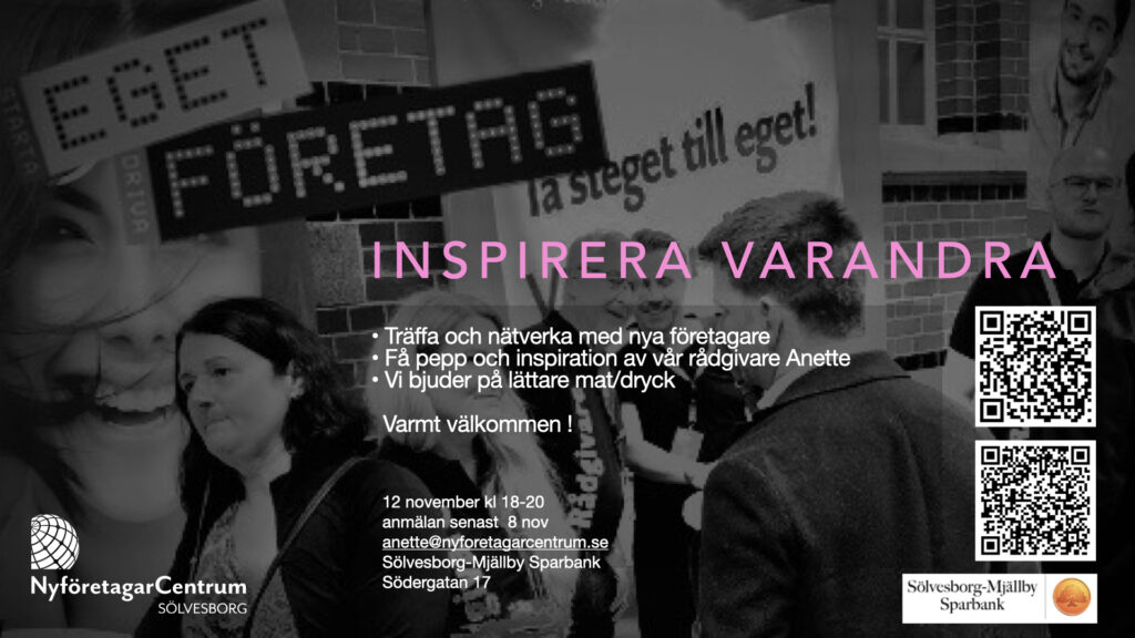 Nyföretagarträff på Södra-Mjällby Sparbank Sölvesborg 12 nov kl 18